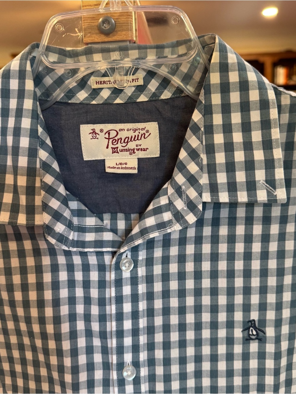 Penguin gingham short sleeve slim fit shirt sz L